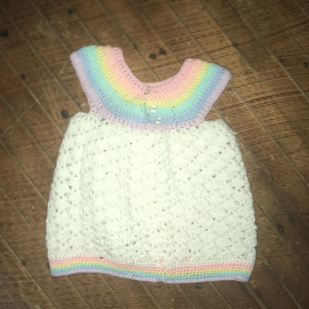 Crochet craftcore rainbow baby yoke neck Handmade baby dress - Picture 2 of 2